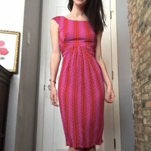 Draped sheath dress with vine print